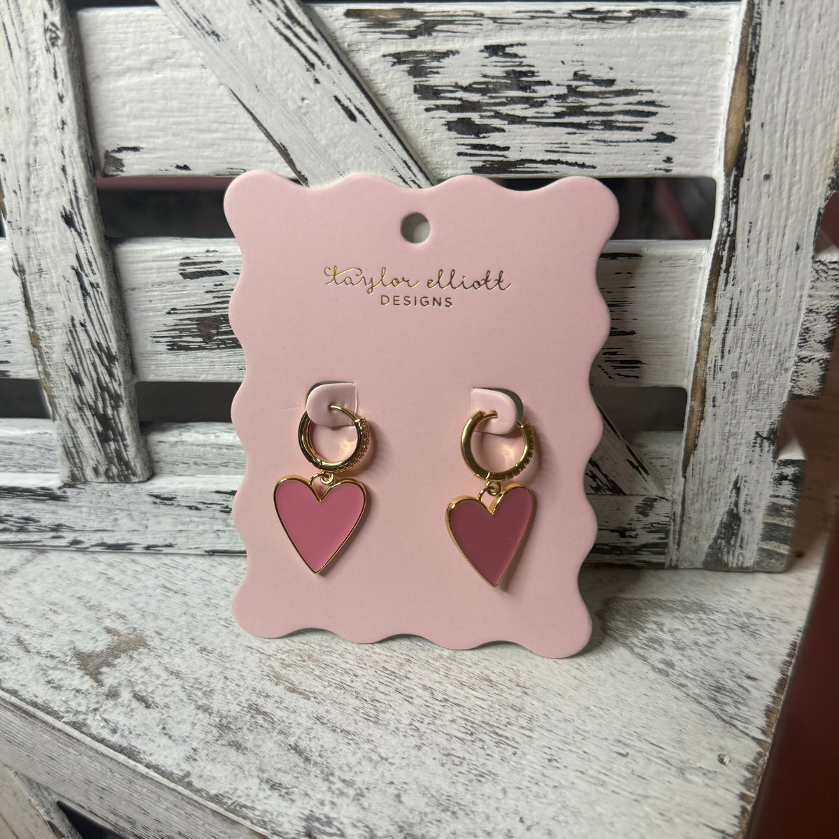 Pink Enamel Heart Charms Earrings