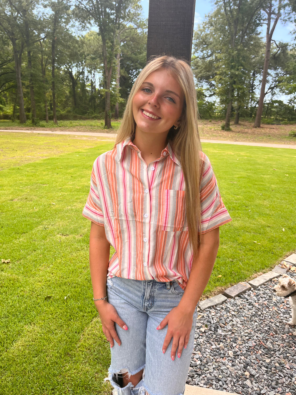 Coral Striped Shirt